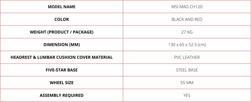 MAG CH120 Specifications